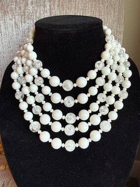 Vintage Germany white and clear 5 strand necklace
